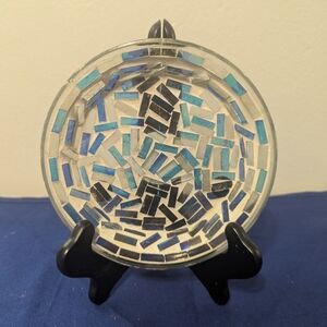 Mosaic Glass Plate with Blue and Green Pieces Of Glass